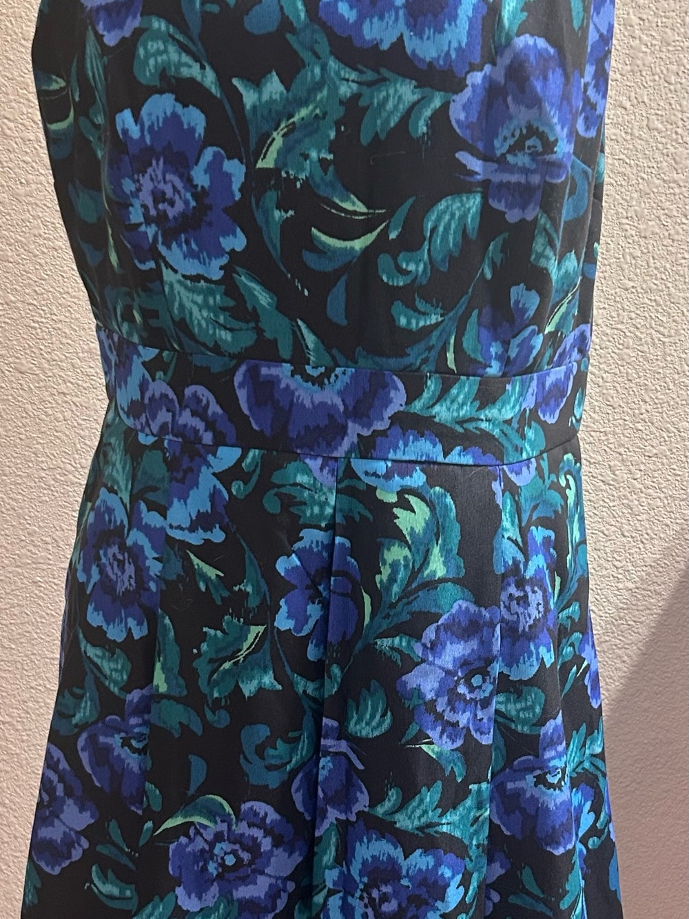 Eliza J Black Dress with Blue and Teal Floral Print